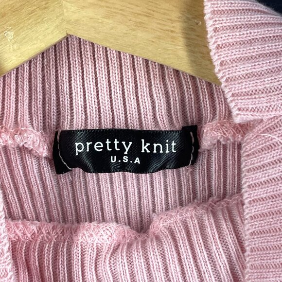 Pretty Knit USA Sleeveless Ribbed Knit Pink Midi Dress with Mock Neck - Picture 3 of 5